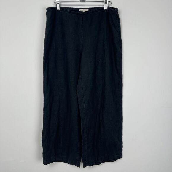 Eileen Fisher Women’s Size S Black 100% Linen Pants Side Zip Wide Leg Lagenlook - Picture 1 of 9